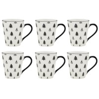 Set of 6 porcelain cups with fir tree decor