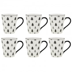 Lot de 6 tasses en porcelaine décor sapins