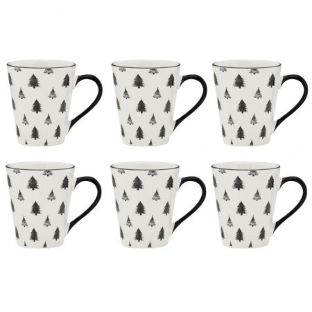 Lot de 6 tasses en porcelaine décor sapins