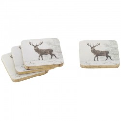 Set of 4 wooden coasters with deer decor