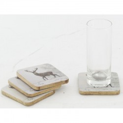 Set of 4 wooden coasters with deer decor