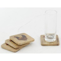 Lot de 4 dessous de verres en bois décor poule
