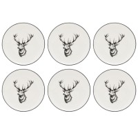 Conjunto de 6 pratos de porcelana decoração de veado ø 19 cm