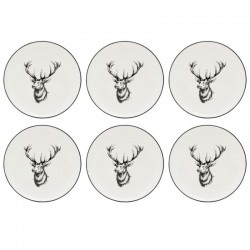 Set of 6 porcelain plates deer decor ø 19 cm