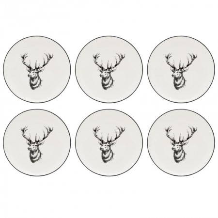 Lot de 6 assiettes en porcelaine décor cerf ø 19 cm