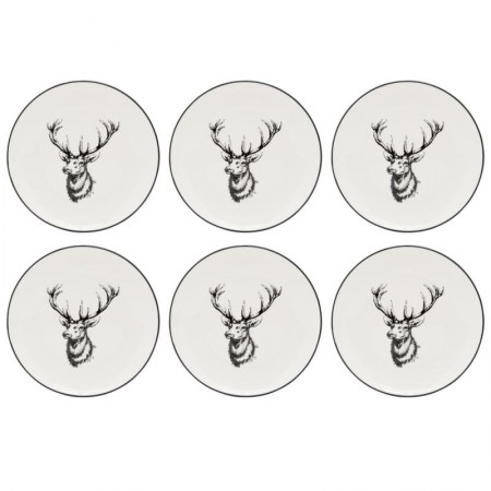 Set of 6 porcelain plates deer decor ø 19 cm