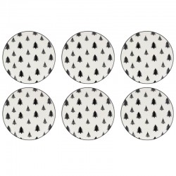 Lot de 6 assiettes en porcelaine décor sapins ø 19 cm