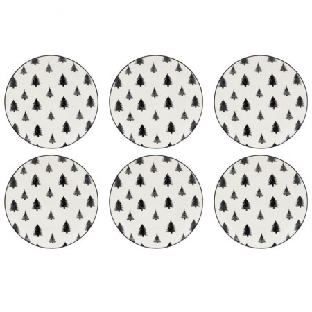 Conjunto de 6 pratos de porcelana com decoração em abeto ø 19 cm