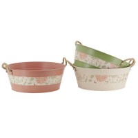 Jardinière en métal ronde laqué décor fleurs ø 30 h 12 cm