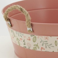 Jardinière en métal ronde laqué décor fleurs ø 30 h 12 cm