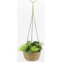 Suspension jardinière en jonc naturel ø 25 h 65 cm
