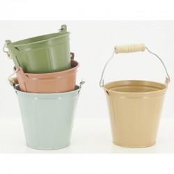 Small lacquered zinc buckets with movable handles and wooden handles ø 11 h 9.5 cm