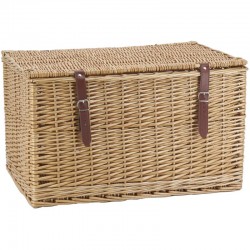 Brown buff wicker chest with straps
