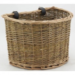 Raw and buff wicker bike basket with straps