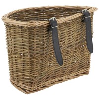 Raw and buff wicker bike basket with straps