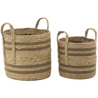 Lot de 2 cache-pots en jonc naturel et coton marron ø 25-ø 30cm