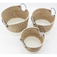 Sarja 3 ruffin ja puuvilla korit, metallikäsittelyt