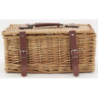 Brown buff wicker suitcase with straps