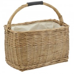 Rectangular buff brown wicker basket lined with cotton
