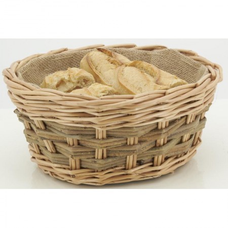 Okrągły wiklinowy koszyk z jutą