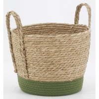 Lot de 3 cache-pots en jonc et coton teinté vert