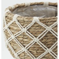 Lot de 3 cache-pots en jonc et corde sur pieds en bois doublés plastique