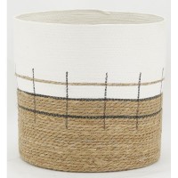 Lot de 4 cache-pots en jonc naturel et teinté blanc