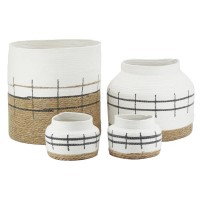 Lot de 4 cache-pots en jonc naturel et teinté blanc