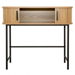 Mittelkonsole Holzwirkung und schwarze Metallfüße: 2-türer Design-Eingabeschrank mit Lagerung
