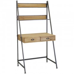 Industrial Holz und Metall Schreibtisch | Arbeitstisch mit 2 Regalen und 2 integrierten Speicherschubladen