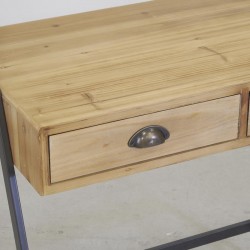 Madeira industrial e mesa de metal | Mesa de trabalho com 2 prateleiras e 2 gavetas integradas de armazenamento