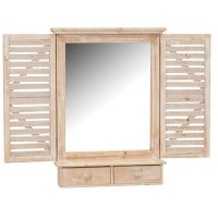 Miroir fenêtre en bois avec 1 étagère + 2 tiroirs