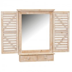 Wooden window mirror with 2 drawers