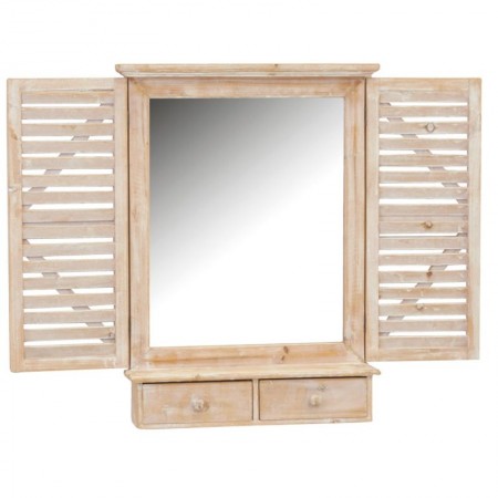 Wooden window mirror with 1 shelf + 2 drawers