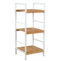 Étagère salle de bain en métal blanc et bambou 3 tablettes