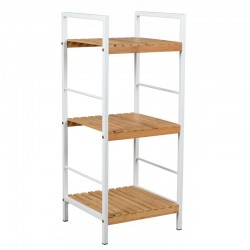 Étagère salle de bain en métal blanc et bambou 3 tablettes