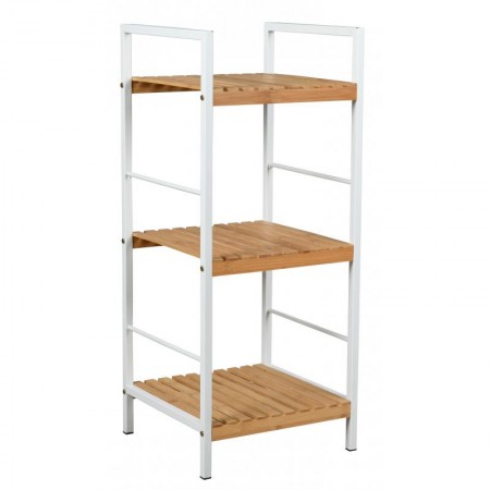 Étagère salle de bain en métal blanc et bambou 3 tablettes