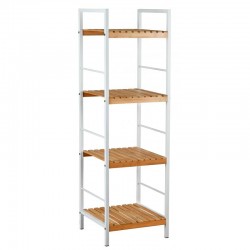 Étagère salle de bain en métal blanc et bambou 4 tablettes