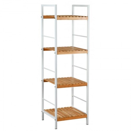 Étagère salle de bain en métal blanc et bambou 4 tablettes