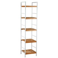 Étagère salle de bain en métal blanc et bambou 5 tablettes