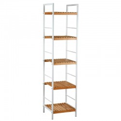 Étagère salle de bain en métal blanc et bambou 5 tablettes