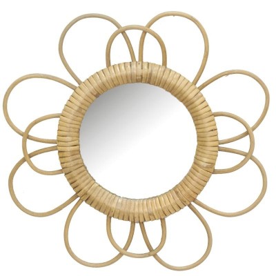 Flower Rattan Wandspiegel Ø 32,5 cm Chic Boho Wandbild Trendy