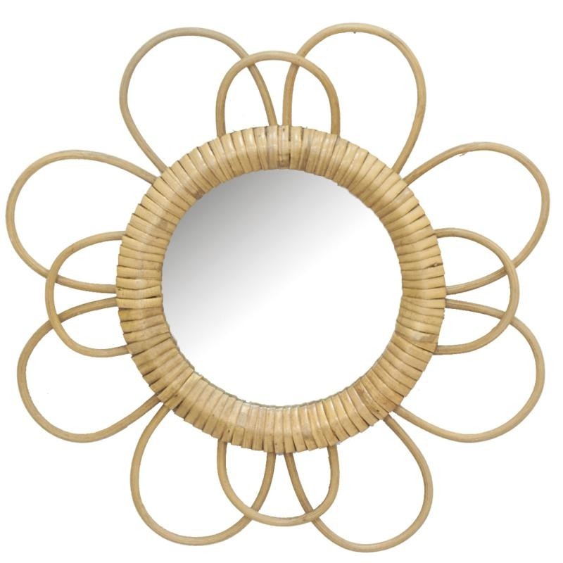 Flower Rattan Wall Mirror Ø 32.5 cm Chic Boho Mural Trendy
