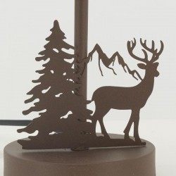 Candeeiro de metal com abajur de algodão preto com cervo e decoração de montanha