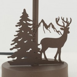 Lampe en métal avec abat-jour en coton noir décor cerf et montagne