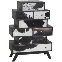 Commode "Zigzag" en Bois de Manguier et Peau de Vache 8 Tiroirs | Meuble de Rangement Design Ethnique Chic