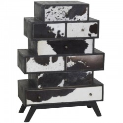 Cassettiera "Zigzag" Dresser "Zigzag" e pelle di mucca 8 cassetti | Armadio di stoccaggio di design etnico elegante