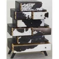 “Zigzag” chest of drawers in mango wood and cowhide 8 drawers