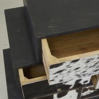 Cassettiera “Zigzag” in legno di mango e cuoio 8 cassetti