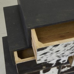 Ventilador Zigzag" em madeira de manga e pele de vaca 8 gavetas